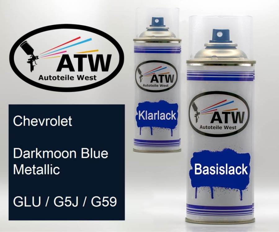 Chevrolet, Darkmoon Blue Metallic, GLU / G5J / G59: 400ml Sprühdose + 400ml Klarlack - Set, von ATW Autoteile West.